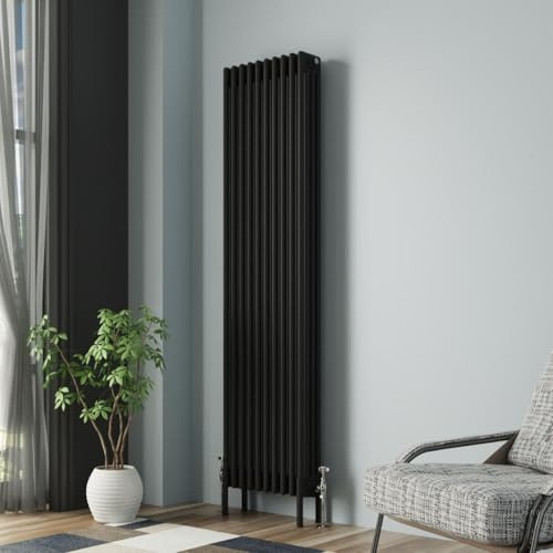 NRG Cast Iron Radiator Four Column 1800x470mm Black | Traditional, Interior Designer Bathroom Radiator, Central Heating, Wall Mounted, Kitchen Column Radiator, for Living Room