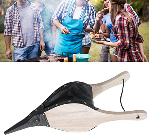 Fdit Kaminbalg, Manueller Betrieb Leder Massivholz Hitzebeständige Handpumpe Feuergebläse für BBQ Camping