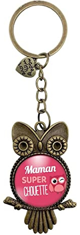 cadeau maman - porte clés maman - cadeau fête des mères - cabochon et breloque coeur « maman super chouette » - fait main - création - annonce grossesse