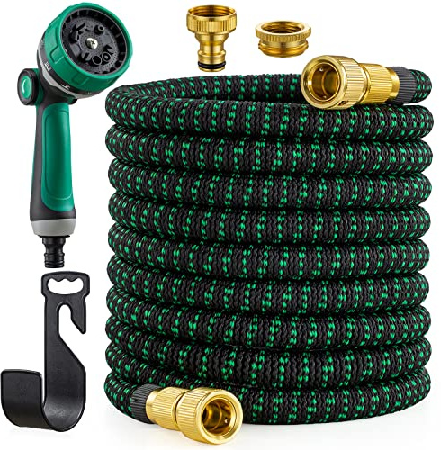 JUNEBOW® Gartenschlauch 15m Flexibel Wasserschlauch mit 10-Funktionen-Düse | Leichter Flexibler Schlauch mit 3/4 Zoll und 1/2 Zoll Massiven Anschlüssen und 3-Lagigem Latexkern