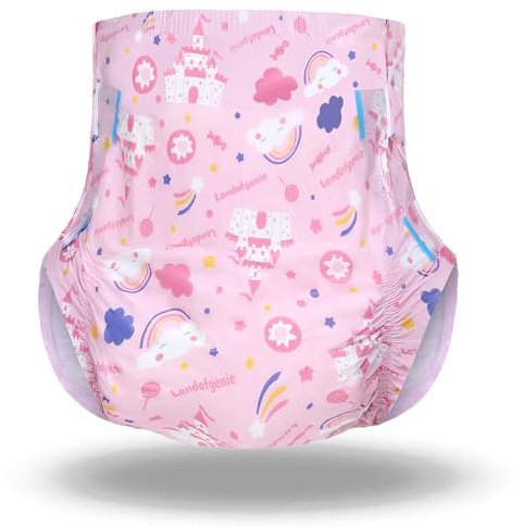 Landofgenie Erwachsene Windeln Rosa gedruckte Windel Unterwäsche Große Erwachsene Baby Nachtwindeln Mit Tabs 10-Stücke (Medium 28-38)