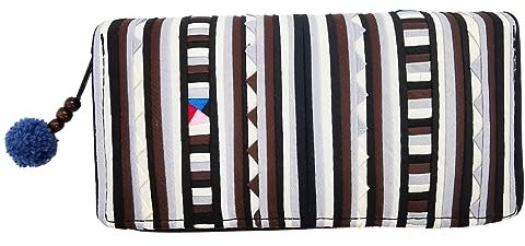PANASIAM Portemonnaie Akha Tribe | ethno Geldbörse aus Baumwolle | Geldbeutel Purse Wallet | vegan & fair, graubraun, 20x10cm