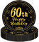 COSORO 16Pcs Black Gold 60th Birthday Paper Plates 7'', Tableware Party Plate Disposable, Happy Table Decorations Gifts for Women, Men, Ladies, Him, Her Décor