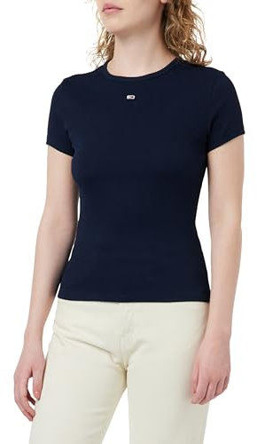 Tommy Jeans TJW Slim Essential Rib SS Ext DW0DW17383 Maglietta a Maniche Corte, Blu (Dark Night Navy), XL Donna