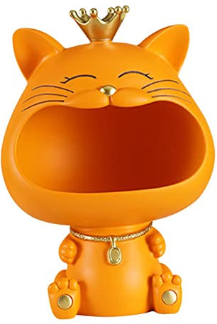 Fenteer Schlüsselschale für Eingangstisch, glückliche Katze, Statue, Süßigkeitenschale, dekorative Kleinigkeiten, Behälter, Organizer für Schrank, Haus, Orange