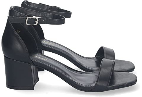 shoes&blues.es 74304 Sandalia de Tacon para Mujer, Comoda, con Pala Fina Simple, Estilo Ankle Strap, y Cierre de Hebilla Negro Talla 38