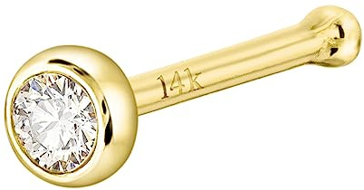 Jewelry Avalanche 14K Yellow Gold Bezel Set 2mm-0.035 ct Diamond Nose Bone Stud Stud 22G Bone-end Nose Ring - NBBZRD-YG20WD