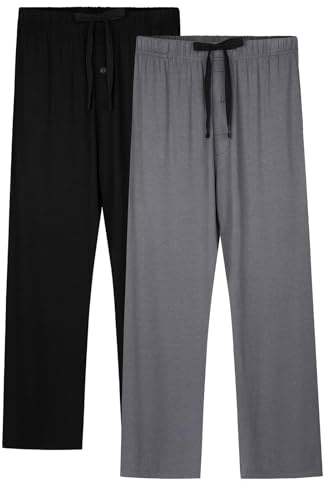BAMBOO COOL Mens Pajama Pants Sleep Lounge Bottoms Soft Comfy Long Pj Pant Sleepwear with Pockets 2 Pack