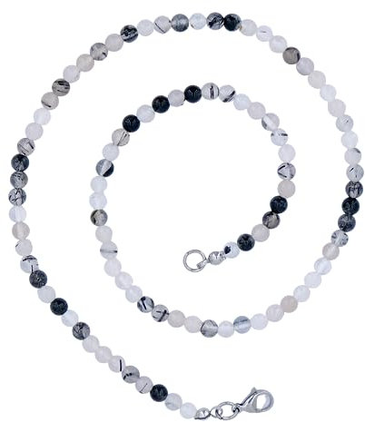 Taddart Minerals – Schwarz Weiße Halskette aus dem natürlichen Edelstein Turmalinquarz mit 4 mm Kugeln und 45cm Länge – handgefertigt
