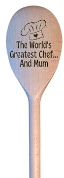 LunaTastic Gifts Wooden Engraved Spoon - Mum Birthday Milestone Christmas Stocking Filler Chef Cooking Baking Gift - 30cm Long - Greatest Chef