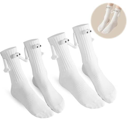KWJEIULSOQ Magnetische Socken mit Händen Lustige Socken Hand Holding Socks,Socken mit Magnetarmen Hand in Hand Socken Magnet Socken,Funny Socks Socken Händchen Halten (Standard, Weiß)