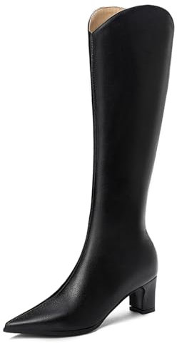 Lroey Reoly Stivali Alti Al Ginocchio da Donna con Tacco Largo, Stivali da Vestito Appuntito Tacco Medio Stivali Alti Zip, Q1284Ls Nero Numero 33 EU