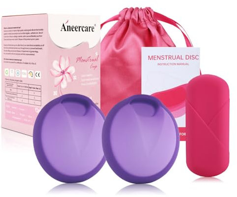 FENYW Disco Mestruale, 2 Pezzi Coppetta Mestruale Riutilizzabile, Disco menstruale, Riutilizzabile in silicone medico, Menstrual cup, Dischi mestruali Cuscinetti morbidi alternativi (Viola, S+L)