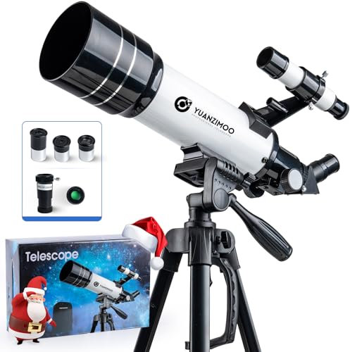 YUANZIMOO Teleskop 70mm Blende 400mm Refraktor Astronomisches Tragbares Teleskop für Kinder Erwachsene Anfänger mit Stativ Weiß
