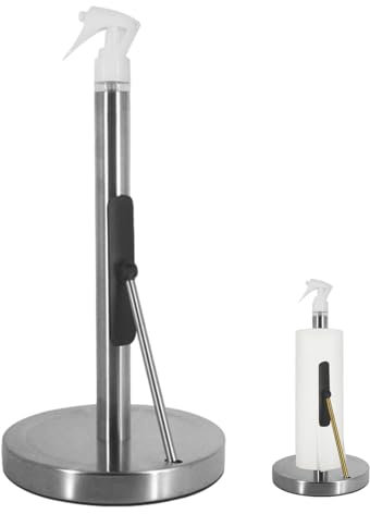 KinMokusei Küchenrollenhalter mit Sprühflasche, Edelstahl Kitchen Organizer Rollenhalter, Küchenrolenhalter Stehend mit Rutschfester für Küche Esstisch Arbeitsplatte (Silver)