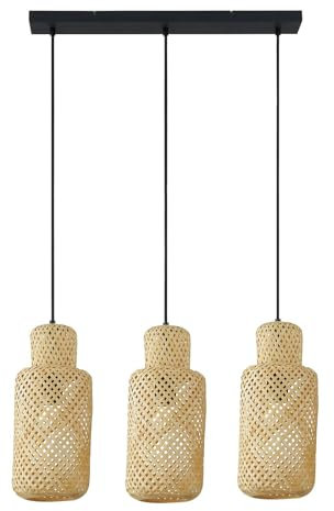 Lindby Esstisch Pendelleuchte Bambus, Hängelampe Natur Wohnzimmerlampe 3x E27 max. 15W ohne Leuchtmittel Hängeleuchte Esszimmerlampe Wohnzimmer