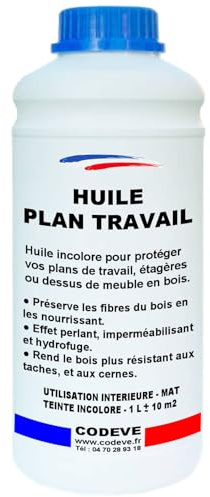 Huile Plan De Travail - Codeve Bois - 1L - Intérieur - Pour L'entretien D'un Plan De Travail En Bois Massif, Stratifié Ou Lamellé.