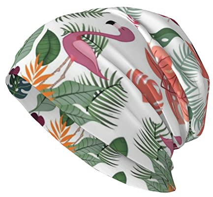 KWQDOZF Faultier in rosa tropischem Blatt und Blauer Blume Wintermütze für Männer und Frauen für Erwachsene warme gemütliche Mütze Strickmütze Kopfbedeckung Geschenk im Großhandel