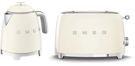 Smeg 50’s Style Retro Range Breakfast Set, 0.8L 1400W Mini Kettle and Multi-Functional Control 2-Slice 950W Toaster, Cream, KLF05CRUK/ TSF01CRUK