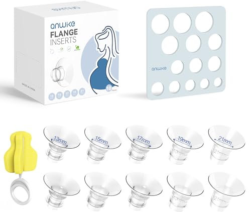 10 Pezzi Inserti Flangia per Tiralatte 13/15/17/19/21 mm, compatibili con Tiralatte Elettrici Momcozy S9/S12 Pro M5, Jheppbay, KISSBOBO, Medela, con Righello per Capezzoli e Spazzola per la Pulizia