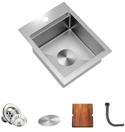 Torva Fregadero de acero inoxidable para autocaravana, cuadrado, con tabla de cortar, barra de 15 cm de profundidad, lavabo de preparación de 33 x 43 x 15 cm