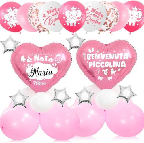 Set Di 2 Palloncini Nascita Bimba,Centrotavolo Decorazioni Nascita Bambina,Palloncini Nascita Rosa Doppia Faccia Scrivibile Decorazione Tavolo Festa Bomboniere Confetti Nascita Baby Shower