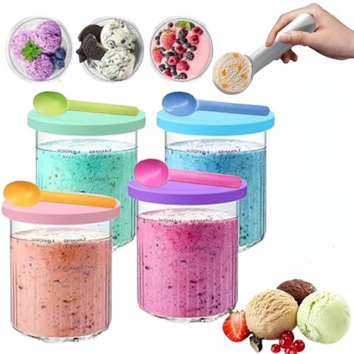 Lyoveu Recipientes De Helado para Ninja Creamy,Ninja Creamy,Recipiente para Helado,4 Tarros De Almacenamiento De Repuesto para Máquina De Helados con Tapas para Nc500 Nc501 Ninja-accesorios-4pcs