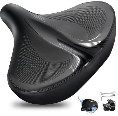 DAWAY W60 Extra Breiter Fahrradsitz - Ultra Bequemer Memory-Schaum Sattel mit Stoßdämpfern, Ergonomisch für Outdoor Indoor, Universal Passform für Peloton, Mountainbike, Rennrad, E-Bike & Heimtrainer