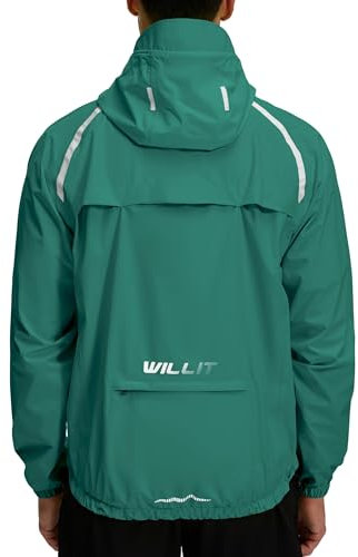 WILLIT Veste de cyclisme pour homme - Imperméable - Avec capuche - Légère - Coupe-vent - Respirante - Pliable - Pour le golf, le cyclisme, la randonnée, la course, l'extérieur, vert, M