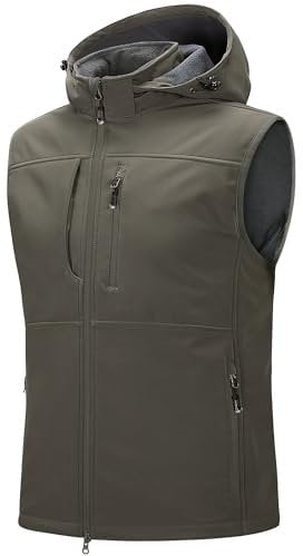 33,000ft Veste d'extérieur imperméable Softshell sans manches pour homme, veste polaire, fermeture éclair intégrale, vert olive, L