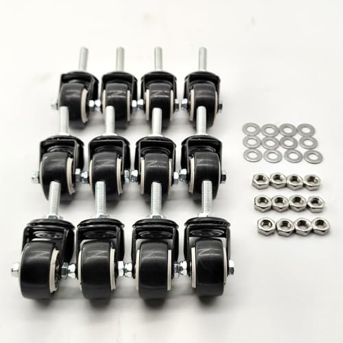 WENZIDAO Roulette avec tige filetée M8 x 25 et écrou d'écartement 1,5 pour chariot, établi, meubles (roues sans frein, 12 pièces)