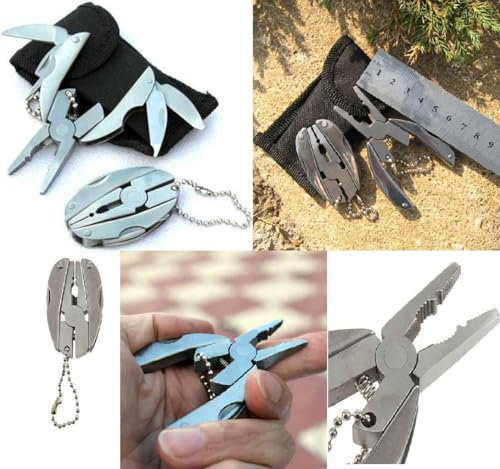 Pocket Stainless Steel Multi-Tool Pliers Set, Foldable, Pocket Key Chain Size, with Nylon Pouch, for Camping and Outdoor Use