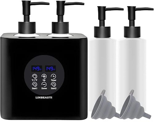 LINBEAUTI Scaldasalviette per oli da massaggio con due dispenser per bottiglie d'olio, un riscaldatore e un imbuto per riscaldare oli e lozioni da massaggio da utilizzare a casa e nei centri benessere