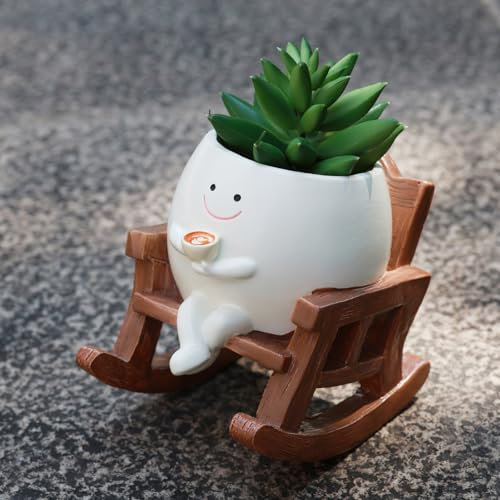 Pot de fleurs avec visage souriant, jolis pots de café pour l'intérieur et l'extérieur, pot unique pour plantes succulentes avec trou de drainage, idée cadeau pour maman et remerciement de Noël