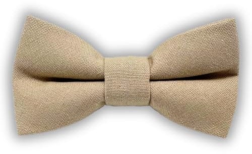 Fräulein Maya Fliege Kinder Jungen - Verstellbare Kinderfliege aus Baumwolle - Vorgebunden für Hochzeit, Taufe, Fest - 2-12 Jahre - Vintage Look - Dunkelblau, Rot, Beige - Partnerlook Option (Beige)