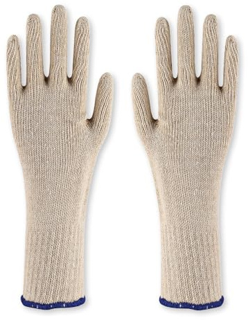 FRANZ MENSCH 24 Stück Hygonorm Baumwollhandschuhe Cuff Long, Packung, natur, 8/M, L: 30 cm, Baumwollhandschuhe, Textilhandschuhe, Stoffhandschuhe