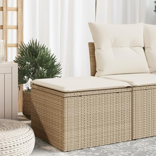 Xichuzi Gartenhocker mit Kissen Beige 55x55x37 cm Poly Rattan, Balkon Hocker, Fusshocker Garten, Hocker Garten, Fußhocker Für Sessel, Gartenmöbel Hocker - 366057