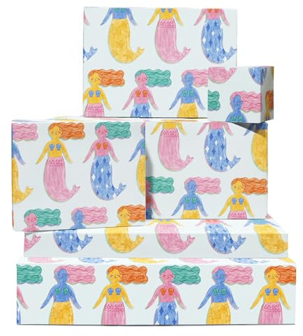 Meerjungfrau Geschenkpapier – 6 Blatt Geschenkpapier zum Geburtstag – Bunte Meerjungfrauen – Geschenkpapier für Kinder für Tochter, Enkelin, Nichte – mit Aufklebern – von Central 23