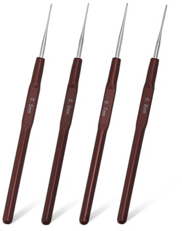 Häkelnadeln aus Spitze mit dünnem Griff, ergonomisch, 0,5–0,8 mm, 4 Stück