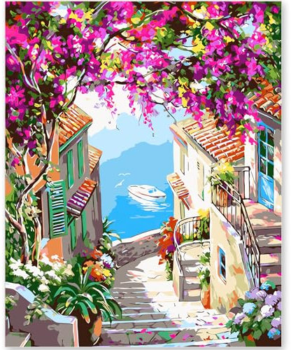EFOTIML Paint by Numbers Kit pour adultes débutants et enfants, 1Pack 16x20 pouces Canva pour les kits de peinture dans la bo?te colorée (sans cadre) - villes de fleurs