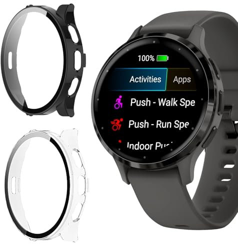Vanrain Funda Compatible con Garmin Venu 3S, 2 Piezas Estuche Protector para PC Duro con Protector de Pantalla, Anti Choques HD Resistente a los Arañazos Carcasa, Negro & Trasparente