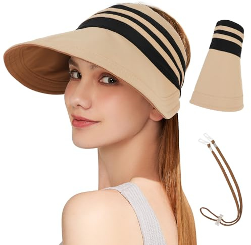TAGVO Cappello Visiera Estiva da Donna, Cappello Reversibile da Leggero e Traspirante Pieghevole, Cappello da Sole a Tesa Larga Protezione UV, Cappello per Pesca, Escursioni, Campeggio, Ciclismo