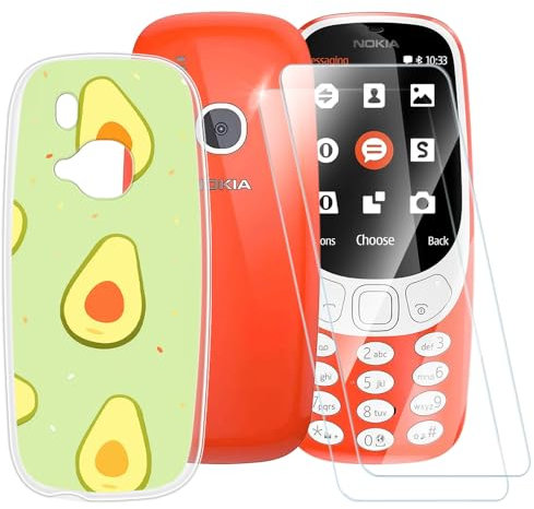 Bedruckte TPU Handyhülle + 2er-Set Gehärtete Schutzglas Kompatibel mit Nokia 3310 2017, Künstlerisches Schlankes Stoßfestes Cover, Kratzfest, Rundumschutz