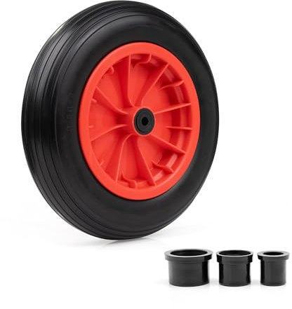 Crystals 14/35cm Wheelbarrow Wheel Tyre 3.50-4.00/8 – Heavy Duty PU Rubber Puncture Proof Replacement Wheel for Trolley, Garden Cart, Go Kart, Barrow, Trailer, Truck – Red