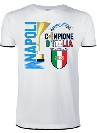 T-Shirt Maglietta Shirt Tifo Napoli Partenopeo Cuore Tifoso Scudetto Azzurro Campioni d'Italia 2025 Campione Squadra Gufo 4 Tifosi Trionfo Mister Siamo Forti (Bianco, M)