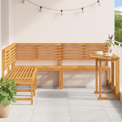 IKAYAA 4-TLG Eckbank mit Tisch - Eckbankgruppe für Esszimmer, Sitzecke, Essecke, Balkonmöbel Set Akazienholz, Lounge Set Balkon, Gartenmöbel Sitzgruppe