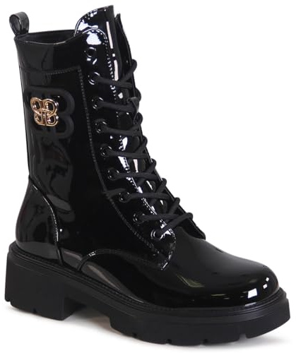 topschuhe24 3194 Damen Lack Stiefeletten Worker Biker Boots