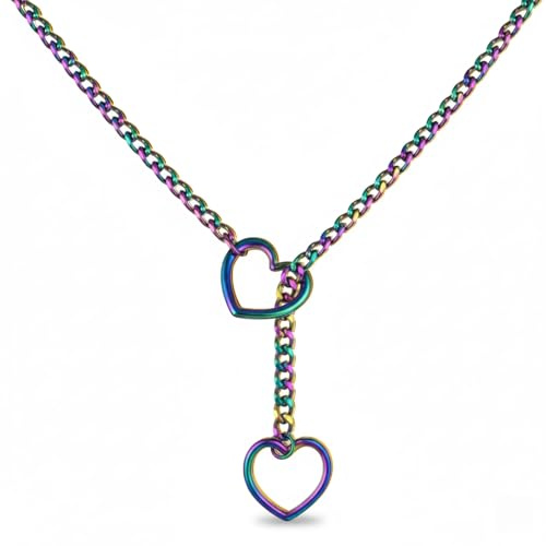 Wailike Herz O-Ring Slip Chain Halskette Punk Rock Edelstahl Cuban Y-Halskette Cuban Necklace für Frauen