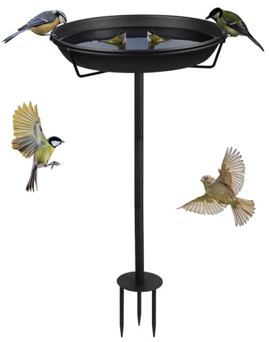 DBREAKS Vogeltränke Stehend 30CM, Vogelbad Garten Metall Wassertränke für Vögel, Vogelfutterstelle für Wildvögel, Vogeltränke Winterfest Futterstelle Wasserschale, Schwarz