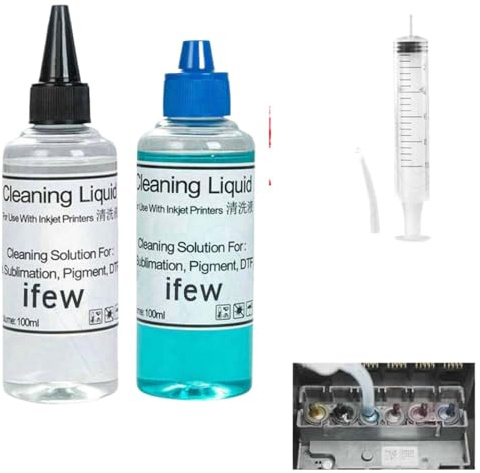 FQkBEX Druckerkopfdüsenreinigungslösung Waschflüssigkeit kompatibel mit Tintenstrahldruckern Kompatibel mit den Druckkopfwartungs- und Reinigungs -Kits(200ML Mix and Tool)